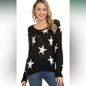 Chic Black Sweater with White Star Design